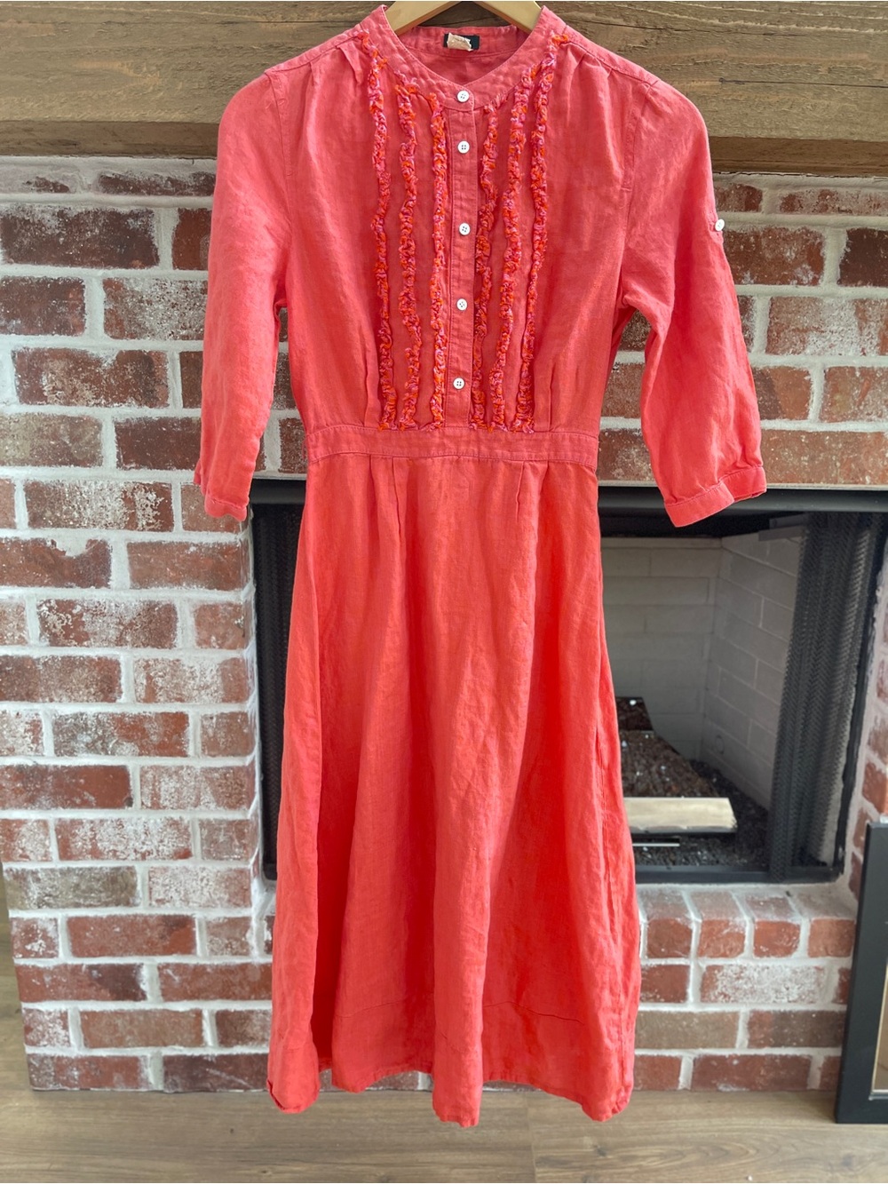 J.Crew Coral Button-Front Midi Linen Dress with Pintuck Detail size 4